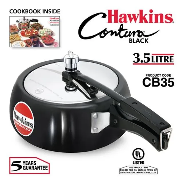 Hawkins Contura Hard Anodised Black Inner Lid Pressure Cooker - With Handle, CB35, 3.5 l-3.webp